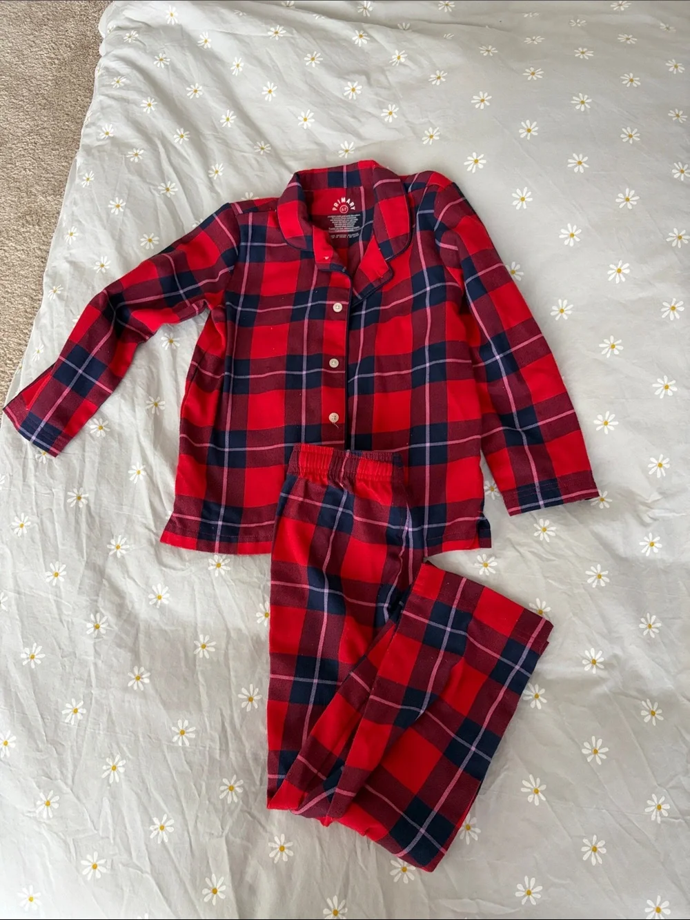 Primary Red and Navy Plaid Kids Pajama Set